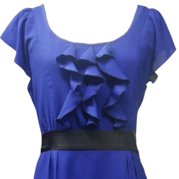 Express Blue Black Ruffle Tie Waist Dress - Picture 3 of 8